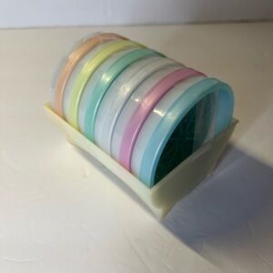 VTG Tupperware Pastel Wagon Wheel Coaster 567 Set of 6 Caddy 566 + 3 MCM